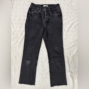 Anine Bing Charcoal Straight Leg Frayed Hem Jeans